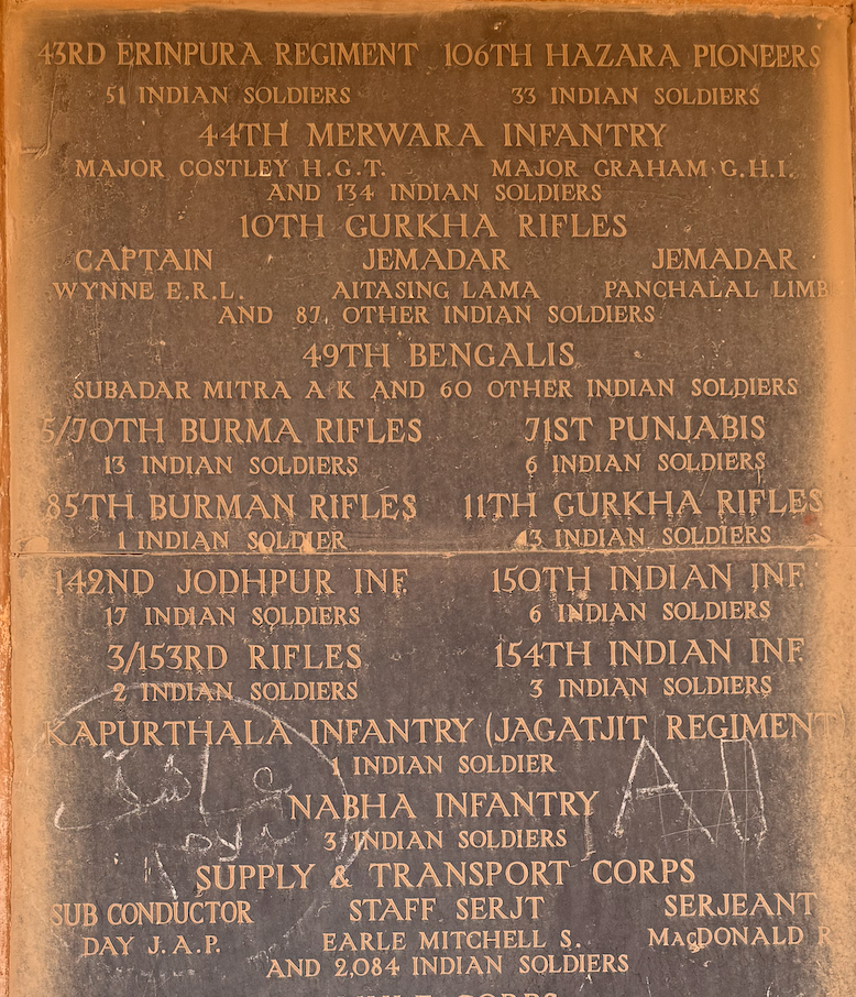 Basra Memorial panel showing Indian soldiers listed by number