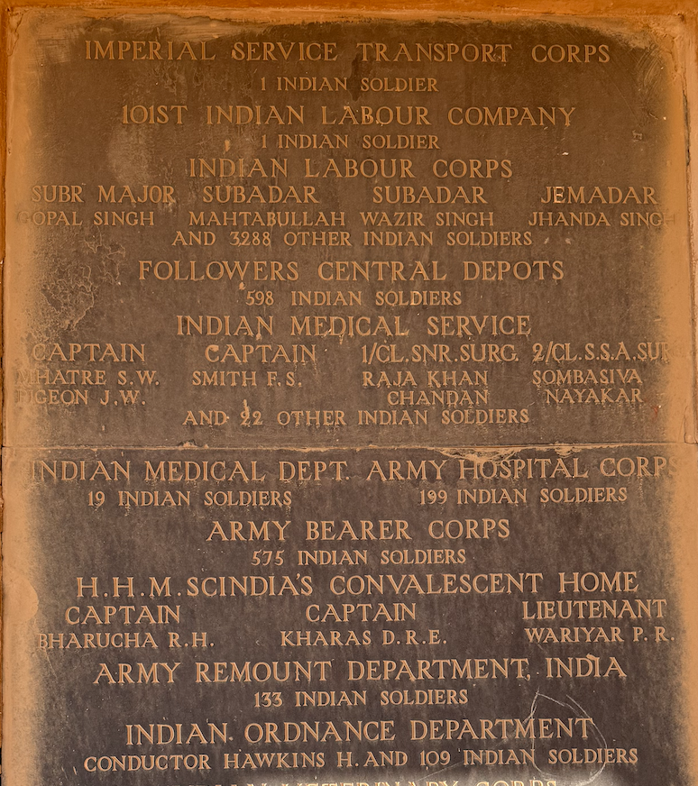 Basra Memorial panel showing Indian soldiers listed by number