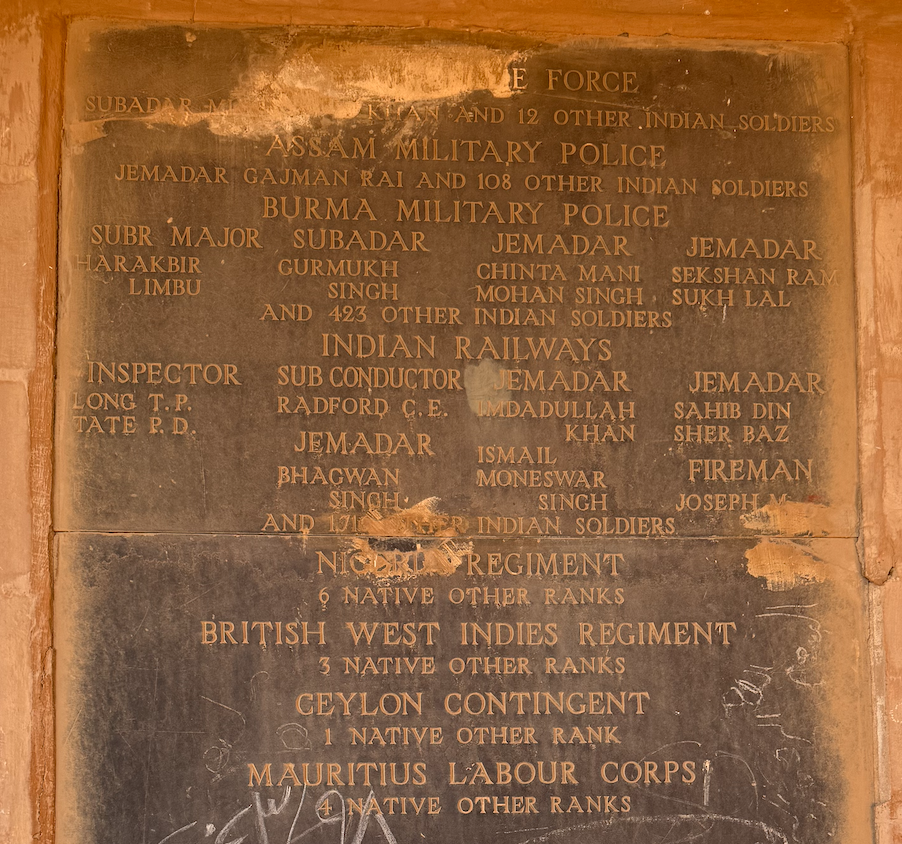 Basra Memorial panel showing Indian soldiers listed by number