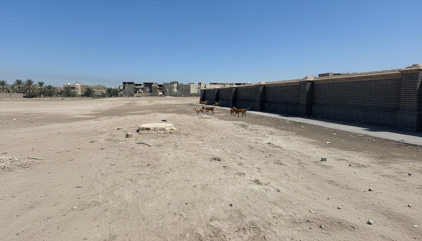 Basra War Cemetery today - a desolate wasteland with stray dogs