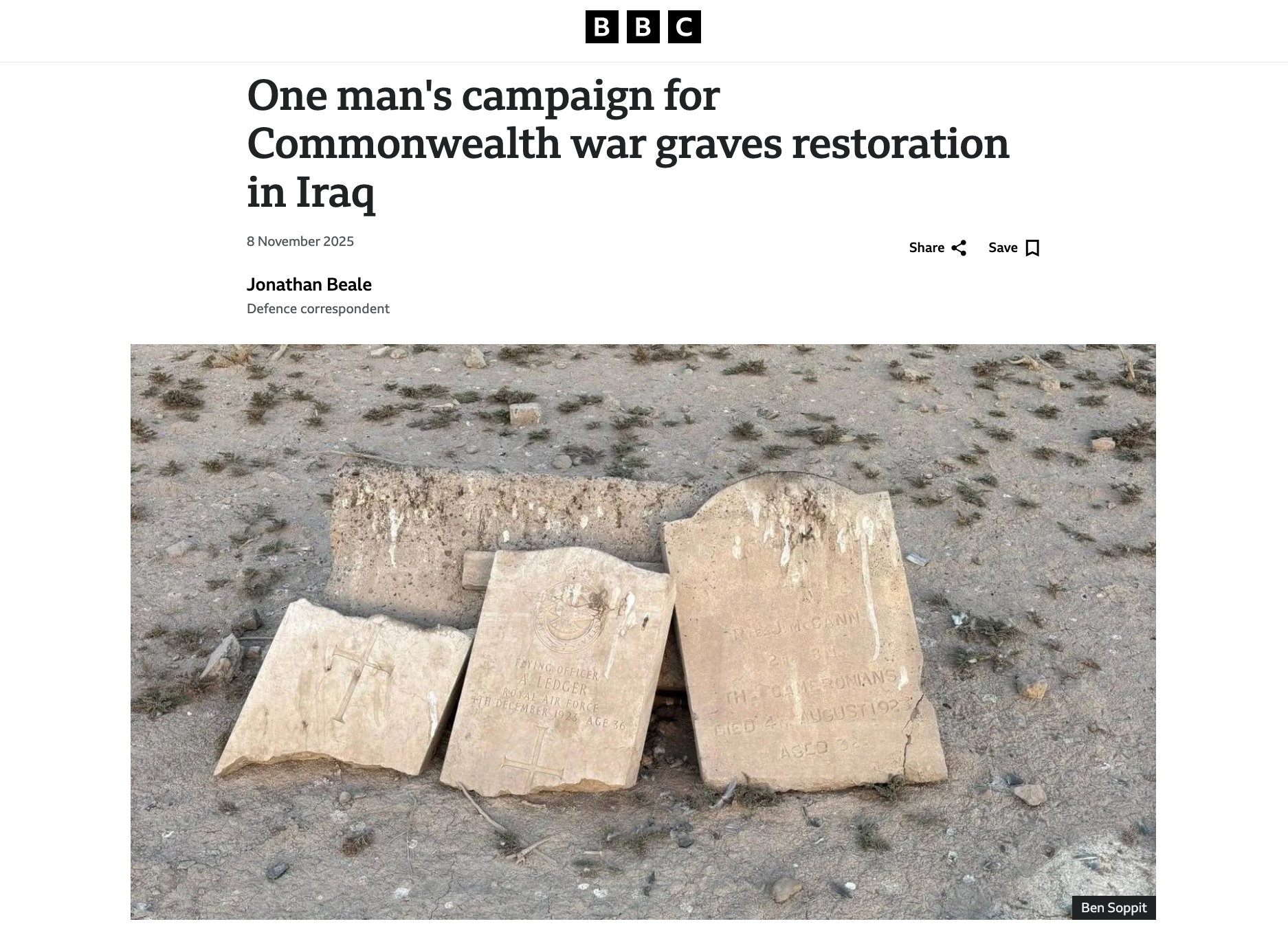 BBC News article: One man's campaign for Commonwealth war graves restoration in Iraq