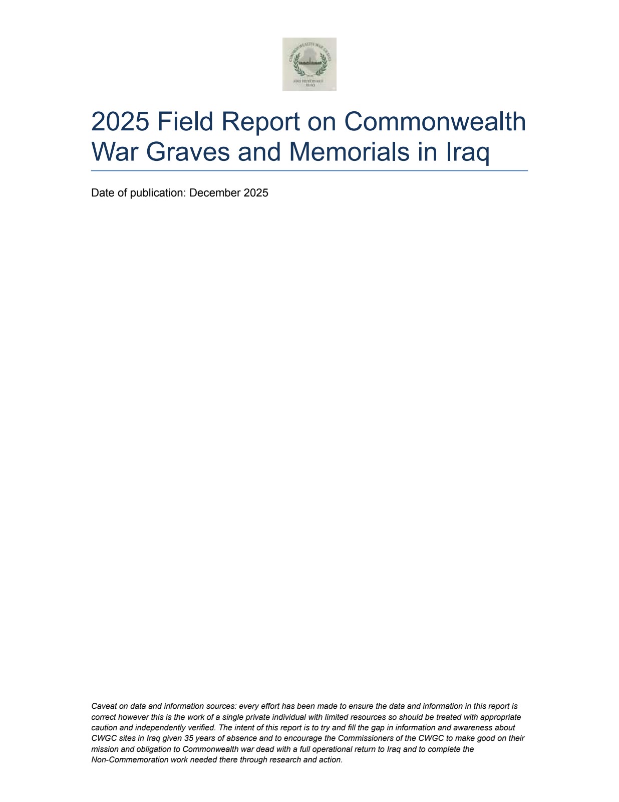 Cover of the 2025 field report on CWGC war graves in Iraq